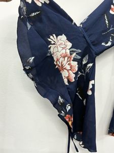 Navy Floral Bell Sleeve Top