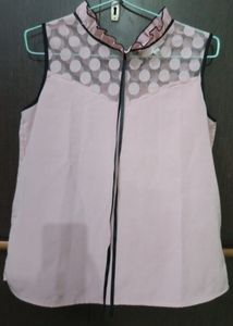 Pink Polka Dot Mesh Sleeveless Top