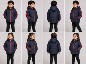 Kids Navy Puffer Jacket with Red Stripes