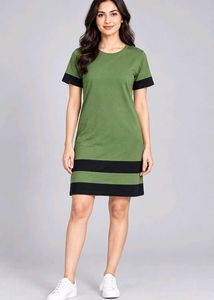 Olive Green Striped T-Shirt Dress