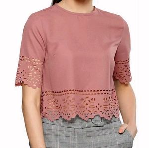 Trendy Brown Laser-Cut Crop Top
