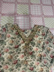 Floral Print Embellished Kurta