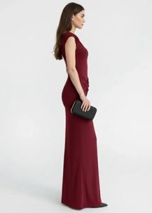 newme maroon ruched one shoulder maxi dress