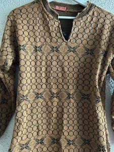 Beautiful Woolen Mustard Kurti With Stand Collar