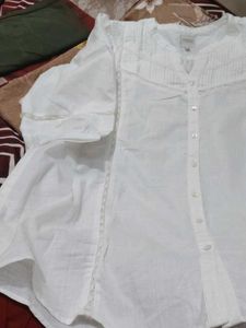 White Lace Detail Button-Up Tunic