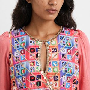Peach 6-Metre Flare Frock with Dupatta – Multicolo