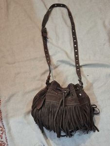 Brown Suede Fringe Hobo Bag