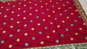 Embellished Red Velvet Saree