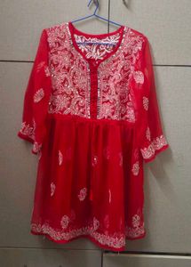 Chikankari Kurti &amp; White Palazzo Set