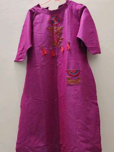 Embroidered Magenta Kurta with Tassels