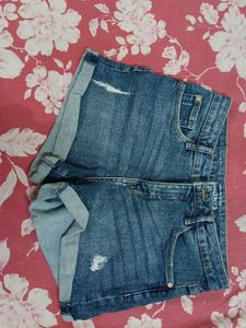 Blue Denim High Rise Shorts