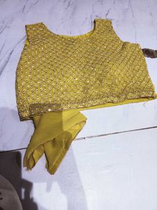 Yellow color lhega choly heavy sequin 3psc set