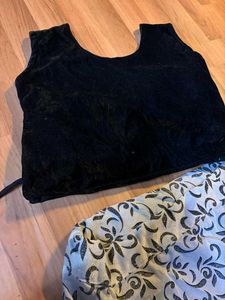 Elegant Embroidered Velvet Top &amp; Skirt Set