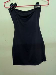 Black Strapless Mini Dress with Bow Detail
