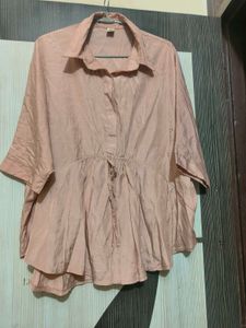 Pink Peplum Blouse with Tie Detail