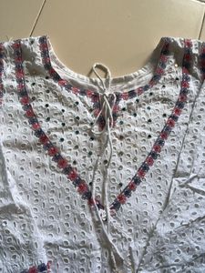 White Eyelet Kurta Set with Tassels