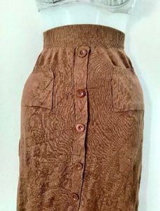 Brown Button-Front Midi Skirt
