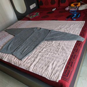 Grey Cable Knit Button-Up Cardigan