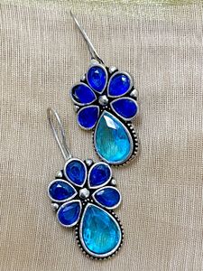 Oxidised Stone Hook Earring