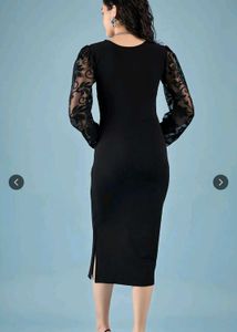 Elegant Black Sheer Sleeve Midi Dress Myntra