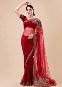 Embellished Red saree with blouse