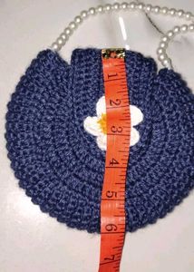 Crocheted Round Bag with Pearl Strap