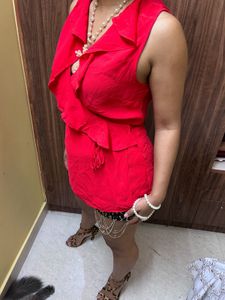 Chic Red Sleeveless wrap top