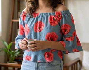 Floral Off-Shoulder Bell Sleeve Top