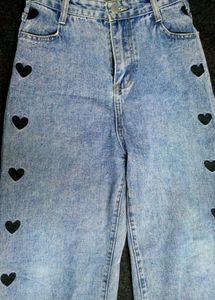Blue Denim Jeans with Heart Cutouts