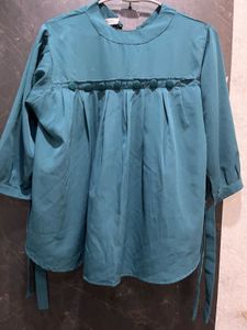 Teal Pleated Button Detail Top