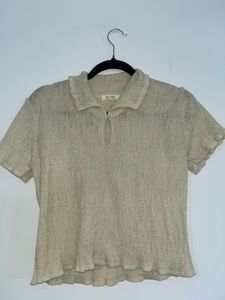 Textured Collared Short Sleeve Top