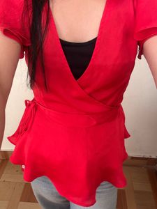 Chic Red Wrap Peplum Top