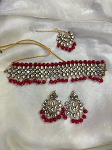Red Kundan Necklace & Earring Jewellery Set