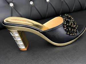 Elegant Black Beaded Heeled Mules