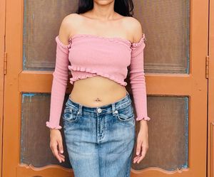 Mauve pink ribbed crop top