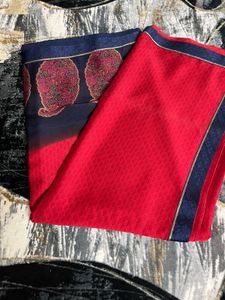 Elegant Red  blue Saree with border
