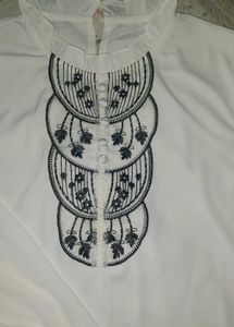 Elegant White Ruffle Neck Embroidered Blouse