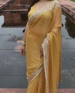 Elegant Yellow Saree with Delicate Border