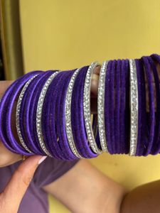 Vibrant Purple &amp; Silver Bangles Set