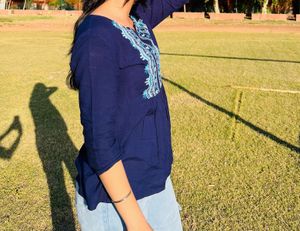 Embroidered Navy Blouse