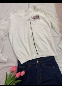Elegant White Lace Collar Cardigan