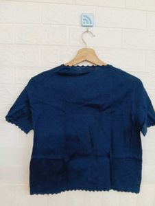 Blue Embroidered Crop Top