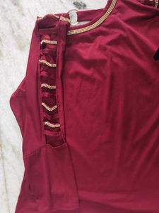 Maroon top with Embellished Neckline