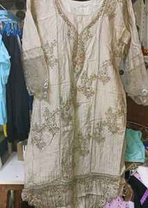 ( Sale) Zari Embroidered And Beaded Cotton Suit