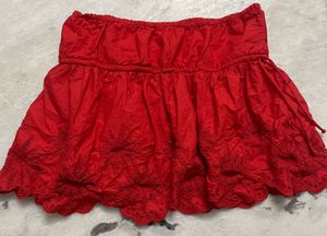 Chic Red Embroidered Mini Skirt