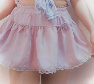 Cute Pink Mini Skirt with Lace Trim
