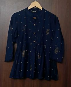 Elegant Navy Blue Kurta with Gold Print