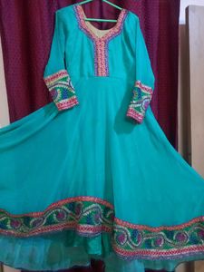Beautiful Teal Embroidered Anarkali Gown