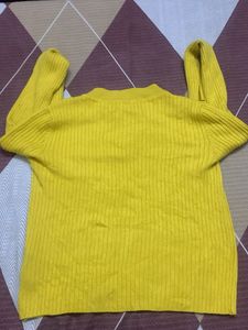 Yellow Ribbed Zip-Up Sweater