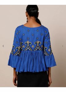 Bohemian Blue Embroidered Peasant Blouse